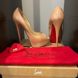 Authentic Christian Louboutin Lady Peep 150 Patent Calf Nude Size 36.5
